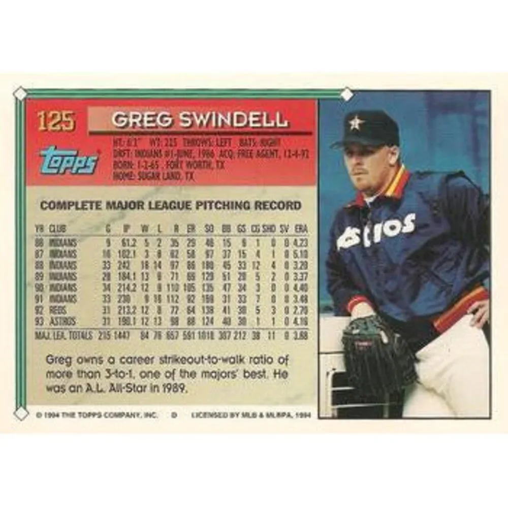 1994 Topps Greg Swindell # 125 Houston Astros